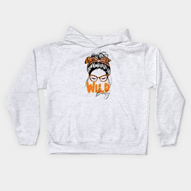 Messy bun - wild beauty - tiger print woman Kids Hoodie by CharlieCreates